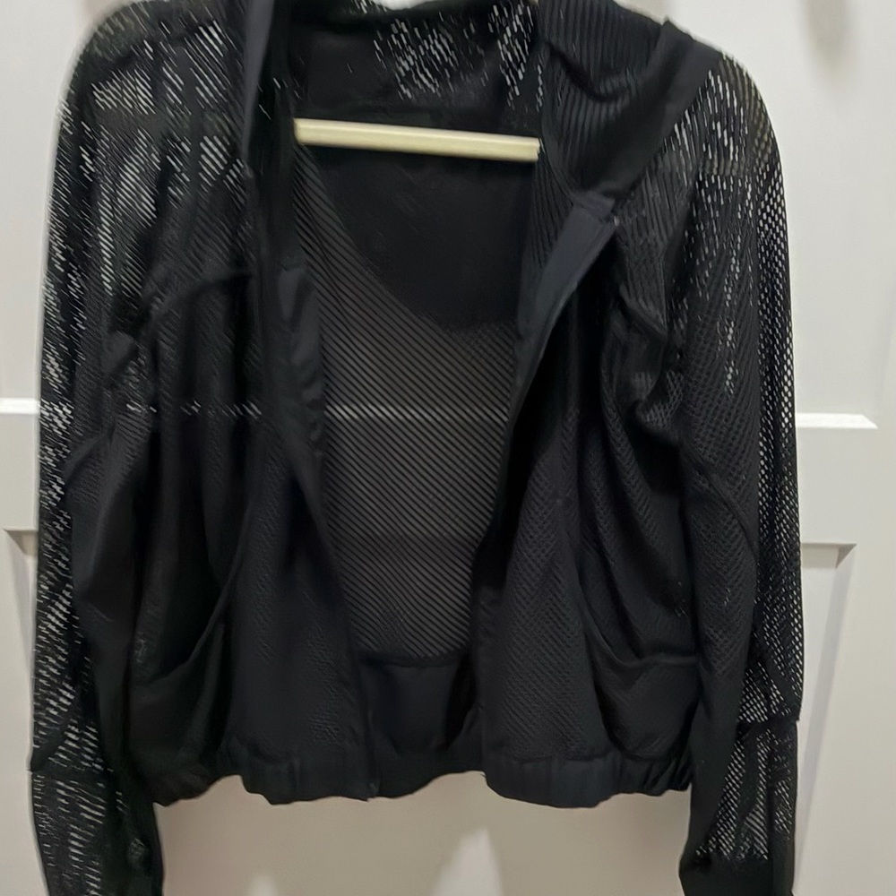 Lululemon Black Mesh Hooded Bomber Jacket